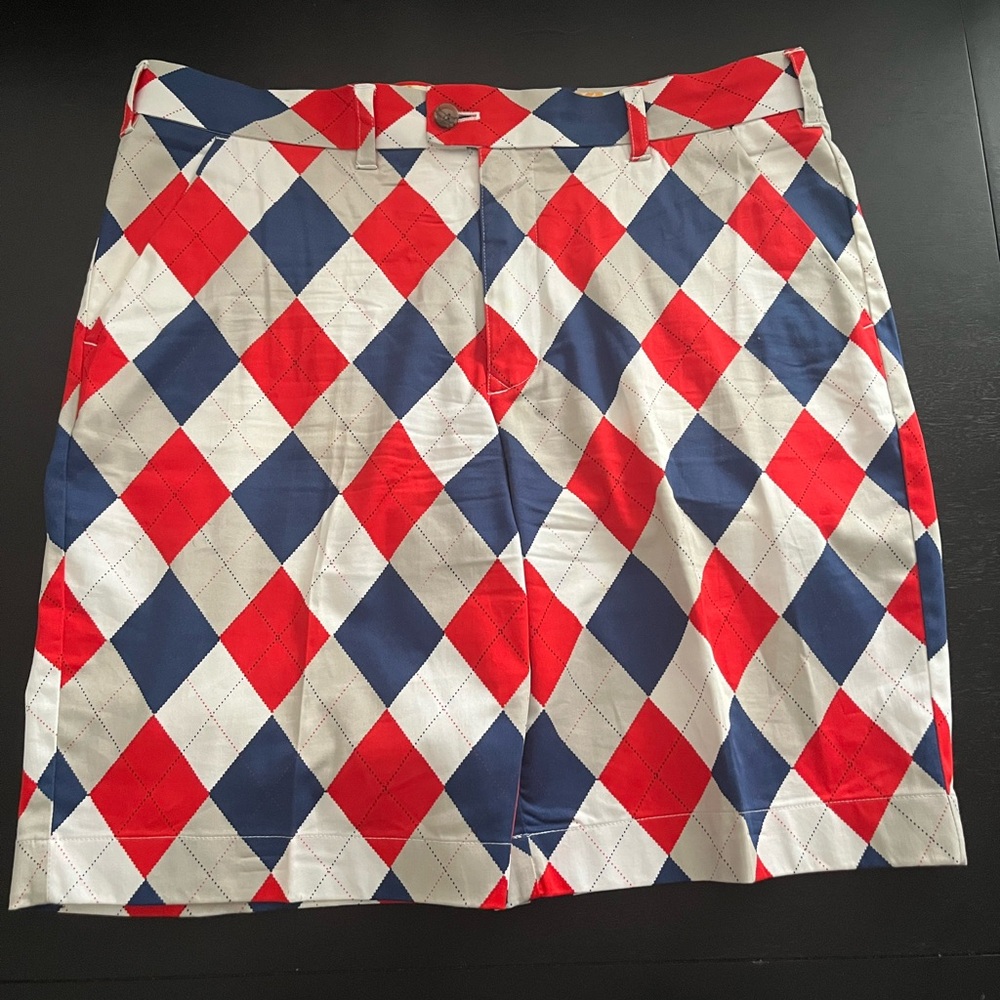 LOUDMOUTH Red, White, Blue Argyle Golf Shorts 36